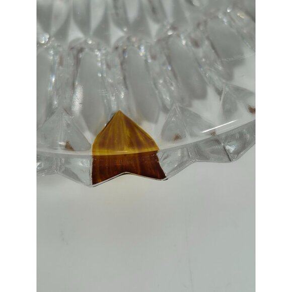 Vintage Glass Bowl With Amber Tinted Petal Detailing & Diamond Cut Design - Picture 8 of 10